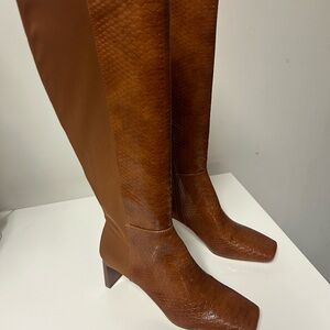 New🤎 Sam Edelman Tati Snake Print Knee High Boots Mocha Brown Women’s Size 7.5
